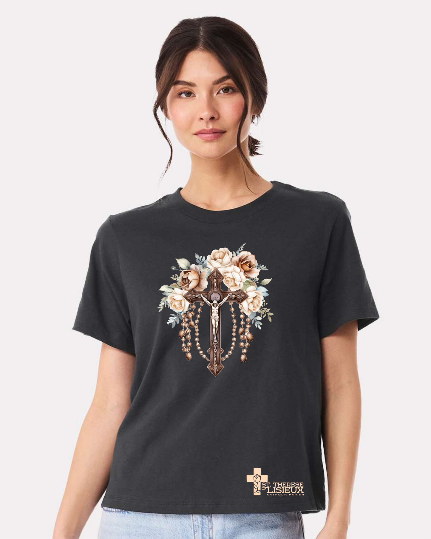 Women's Cut Tee: Crucifix with Roses