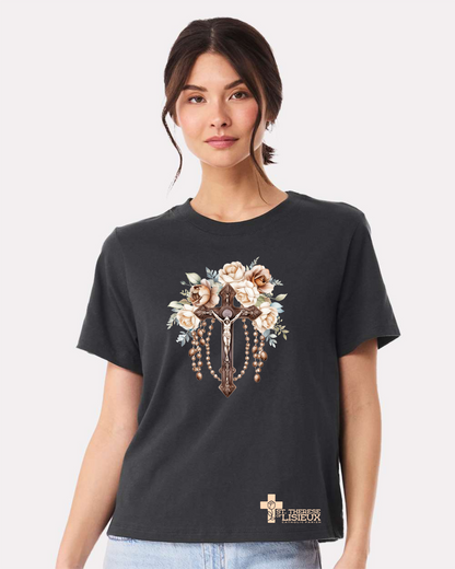 Women's Cut Tee: Crucifix with Roses