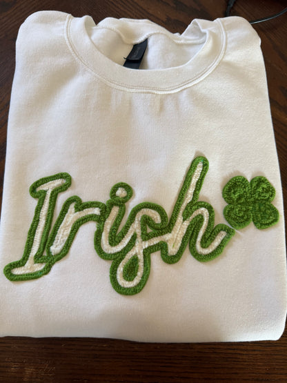 Chenille stitched Irish crewneck