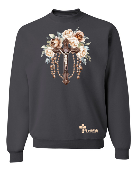 Crucifix with Roses Crewneck Sweatshirt