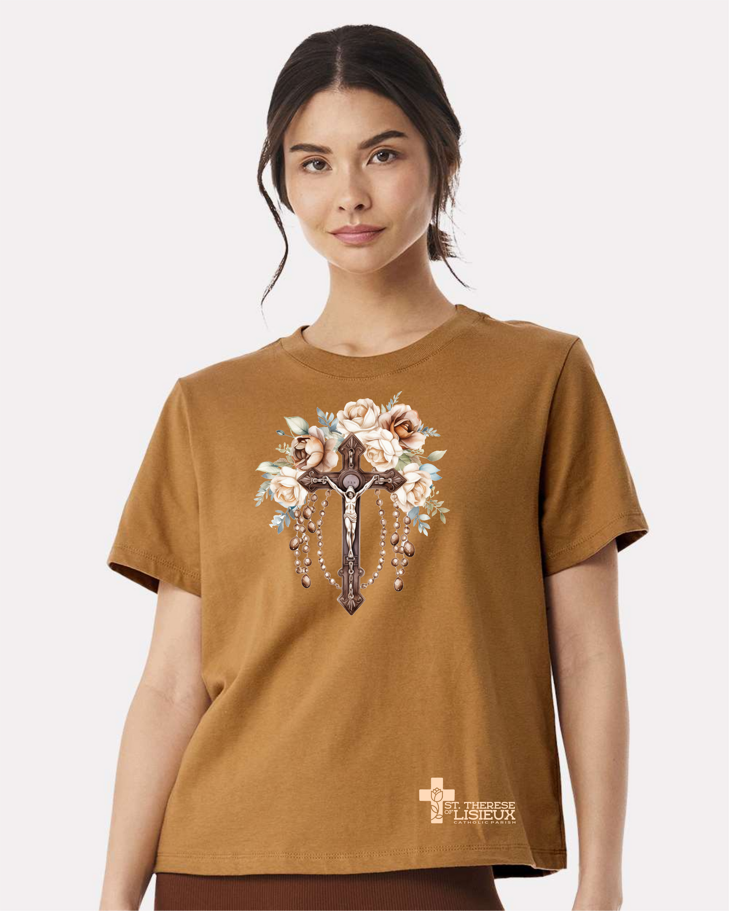 Women's Cut Tee: Crucifix with Roses